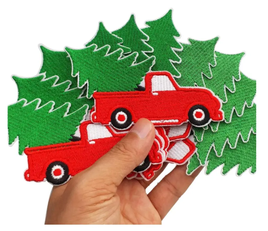 X'Mas-Parche de árbol de Navidad para camión, bordado a máquina con apliques
