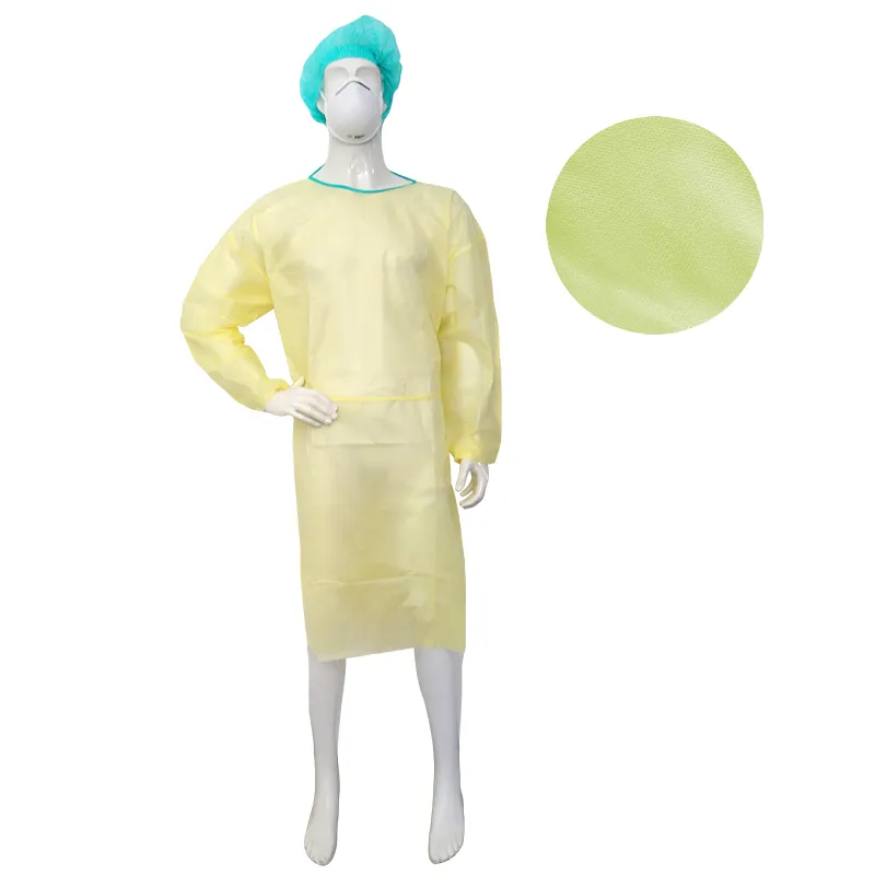 Vestido descartável de tecido não tecido personalizado resistente a fluidos amarelo PPE para uso no atacado do fabricante