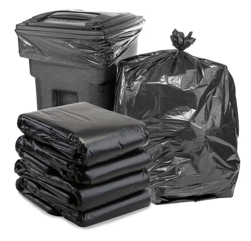 बड़े काले भारी शुल्क 65 गैलन कचरे के थैलों को बाहर निकालने के लिए बड़े आकार के रबीश बैग के कचरे के बैग को बाहर कर सकते हैं।