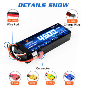 PONFLY 11,1 В 75C 4500 мАч RC автомобильный аккумулятор 3S 2S 7,4 В 4S 14,8 В жесткий чехол Lipo аккумулятор с разъемом для радиоуправляемого автомобиля грузовых автомобилей - Product Image 4