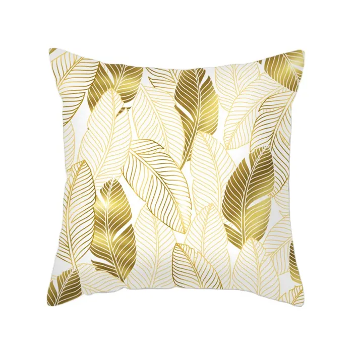 Capa de almofada para sofá, capa de almofada com folhas de ouro decorativas, venda quente