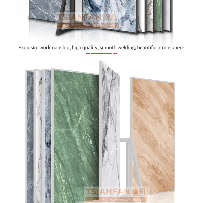 Custom ceramic tile rotating granite artificial stone sample push pull page turn marble metal quartz display stands