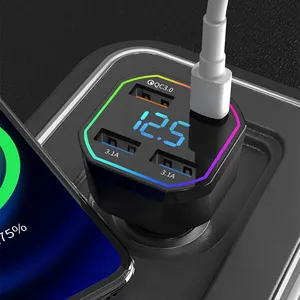 Kare otomatik çakmak 4 1 hızlı USB araç şarjı şarj adaptörü 66W 4 USB 5V 3.1A araba şarjı LED ile dijital ekran - Product Image 6