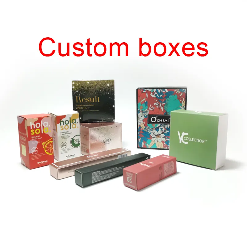 Boîte à cosmétiques personnalisée, Logo personnalisé, rouges à lèvres, cartons de papier, paillettes holographiques, Kit de tubes de baume, cosmétiques, brillant à lèvres, boîtes d'emballage