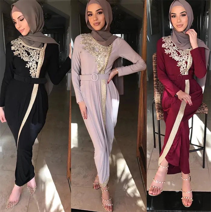 2023 Costume nazionale di lusso musulmano ricamato in rilievo lungo Slim Abaya vestito signore abbigliamento islamico per le donne