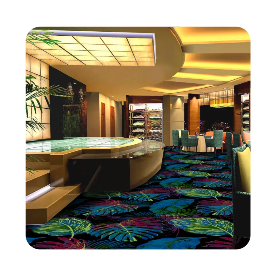 Luxus-Custom-Design mit niedrigem Preis Hotel Casino Lobby Axminster Feuerwand zu Wandteppich bedruckte Teppichbodenfliesen