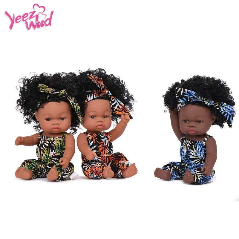 Черный reborn baby doll афро волос 35 см 14 дюймов Куклы новорожденных полный силиконовые детские игрушки куклы афроамериканцев