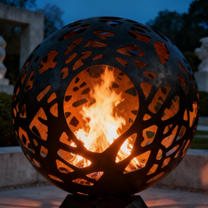 Châu Âu Mỹ Nghệ Thuật Sphere Sắt Lửa <span class=keywords><strong>Pit</strong></span> Với Mô Hình Cây Cutout Gỗ Ngoài Trời Đốt Lò Sưởi Cho Sân Vườn Patio - Product Image 3