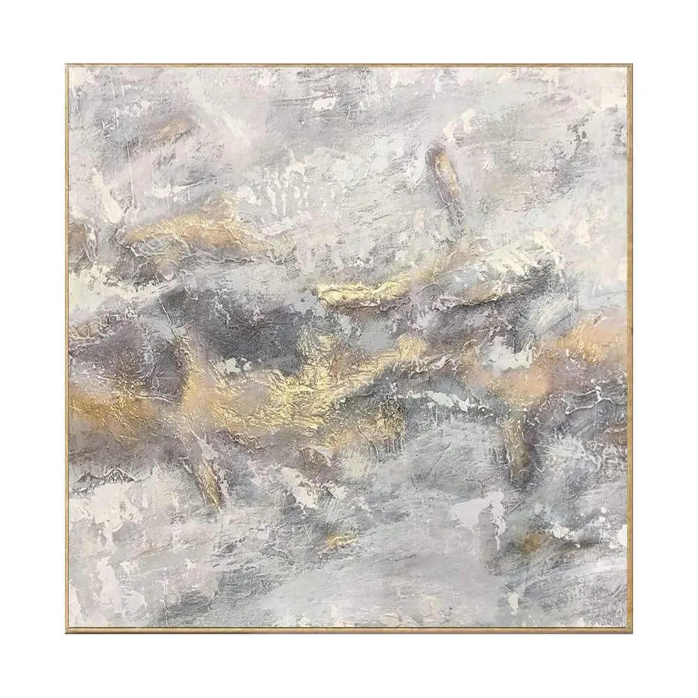 Decoración de pared de Hotel y sala de estar pintada a mano, lámina de oro, pintura al óleo abstracta hecha a mano, 100%