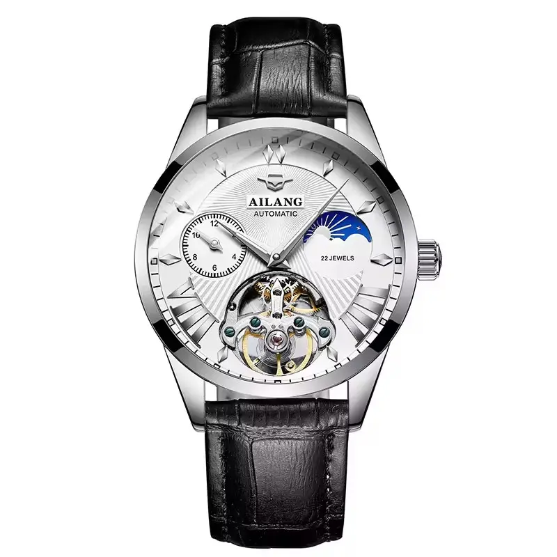 Los mejores relojes mecánicos automáticos AILANG 8607 Classic Fashion Tourbillon Men Business Reloj de pulsera Correa de cuero Reloj automático