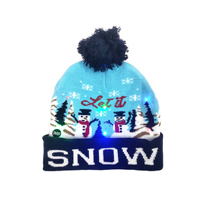 Flash Knit Warm Winter Animal Patrones de Navidad Sombrero de fiesta Halloween Led Light Beanie Hat - Product Image 4