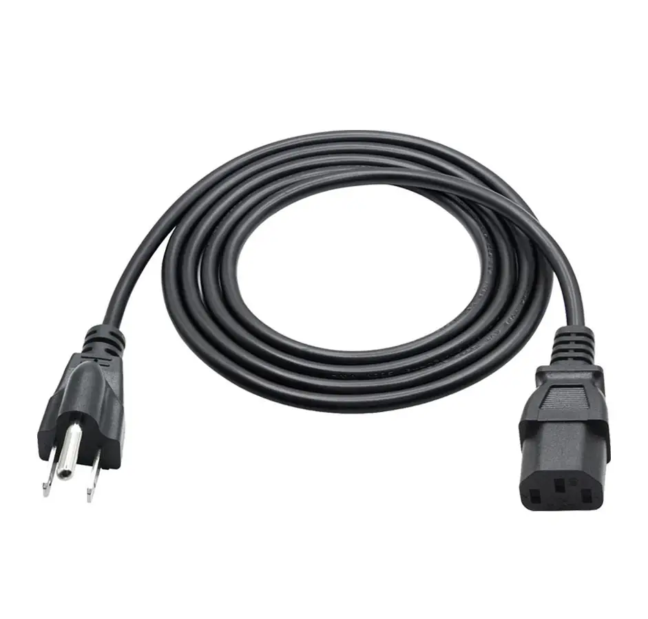 3-kawat perlengkapan listrik Nema 5-15p untuk iec C13 AC kabel listrik kabel listrik kabel daya laptop kabel catu daya