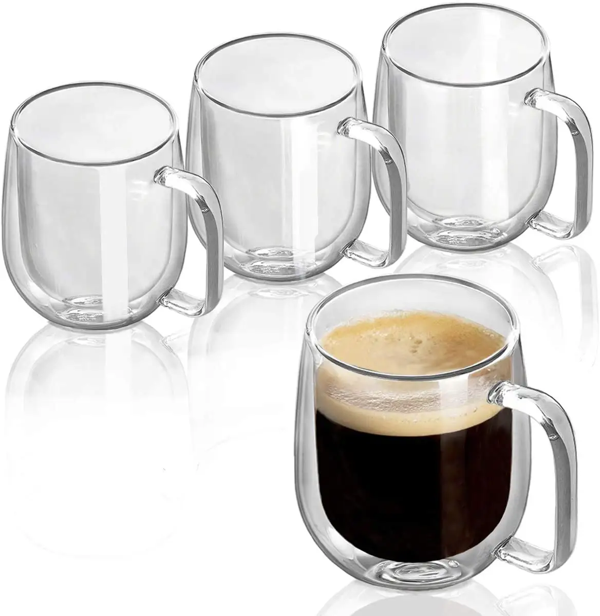 Vasos de doble pared con aislamiento térmico de 8OZ, tazas de café transparentes, tazas de té, copas de vino OEM clásicas hechas a mano, transparentes y sostenibles