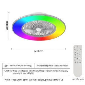 759 thông minh RGB LED quạt trần ánh sáng với 7 màu sắc loa & từ xa ứng dụng điều khiển - Product Image 3