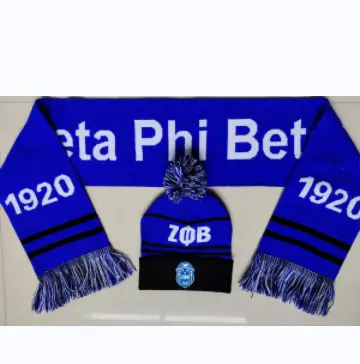 Zeta Phi Beta Sorority Jacquard Knitted Fans Scarf and Beanie Hat set