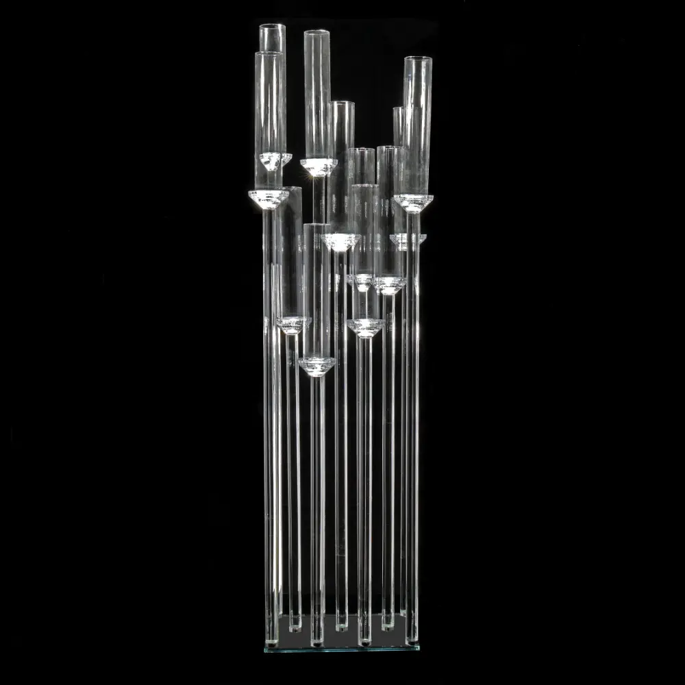 Nuovo Design oro argento candelabri fatti a mano centrotavola matrimonio candeliere in cristallo acrilico trasparente