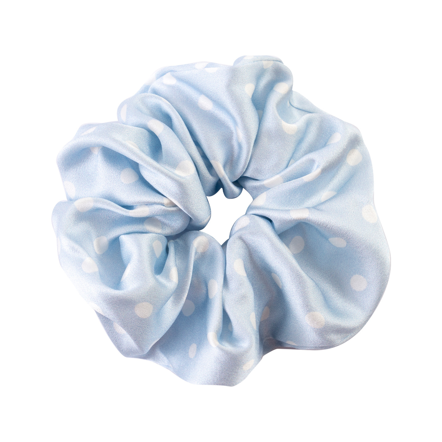 Élastique à cheveux en soie à pois bleus et blancs - 4 cm