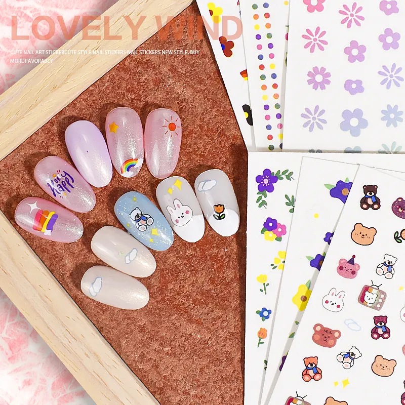Adesivo per unghie gioioso cartone animato simpatico orso animale girasoli frutta 3d adesivi per unghie decorazione per nail art