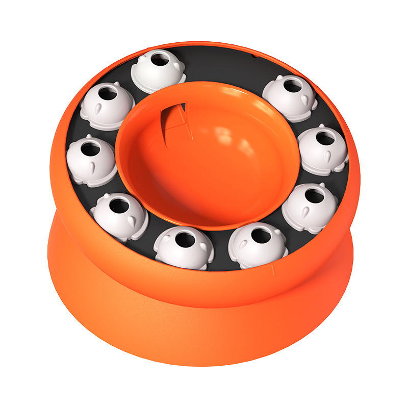 Tazón naranja para gatos para control de peso.
