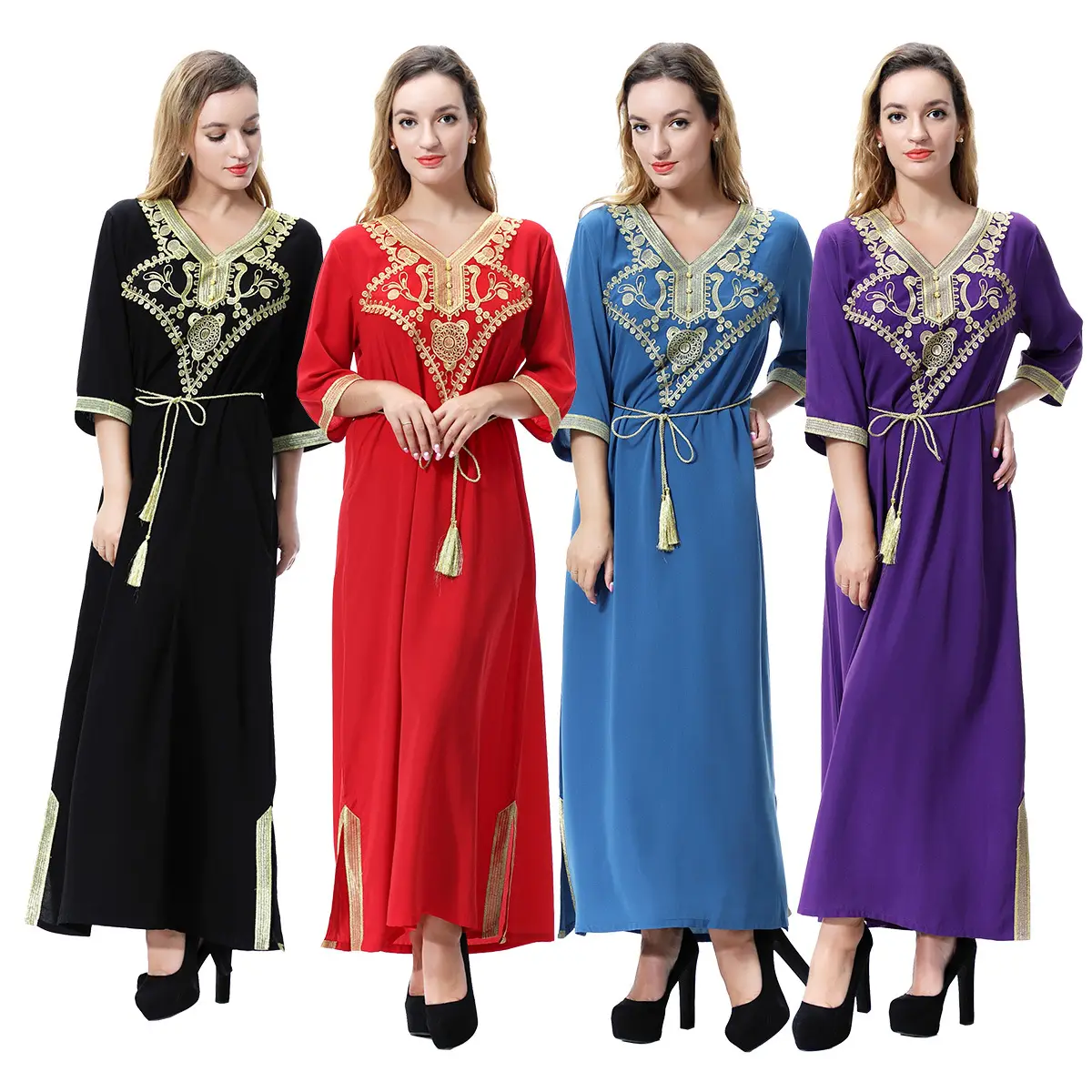 Vente en gros Crochet dentelle vêtements turcs Abaya arabe egypte robe de mariée musulmane Turquie tissu Nida robe marocaine avec ceinture