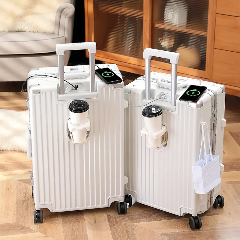 Rolling usb port and cupholder koffer set 3 pcs luggage 18 inches removable wheel personal item luggage case 30 inch aluminium