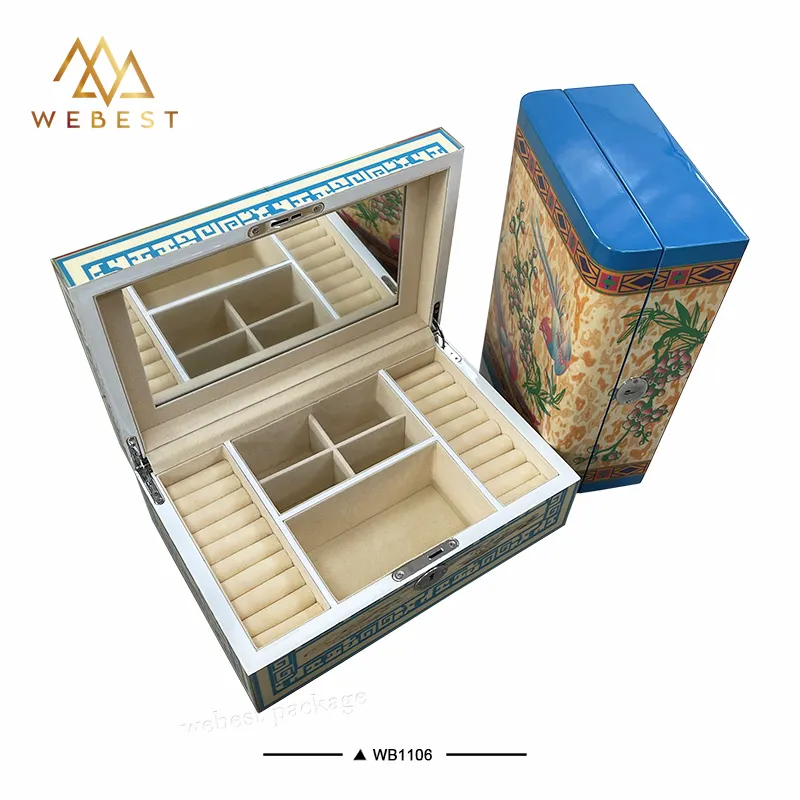 Webest kotak perhiasan kayu Cina antik kotak penyimpanan perhiasan kayu kotak perhiasan kayu dengan cermin