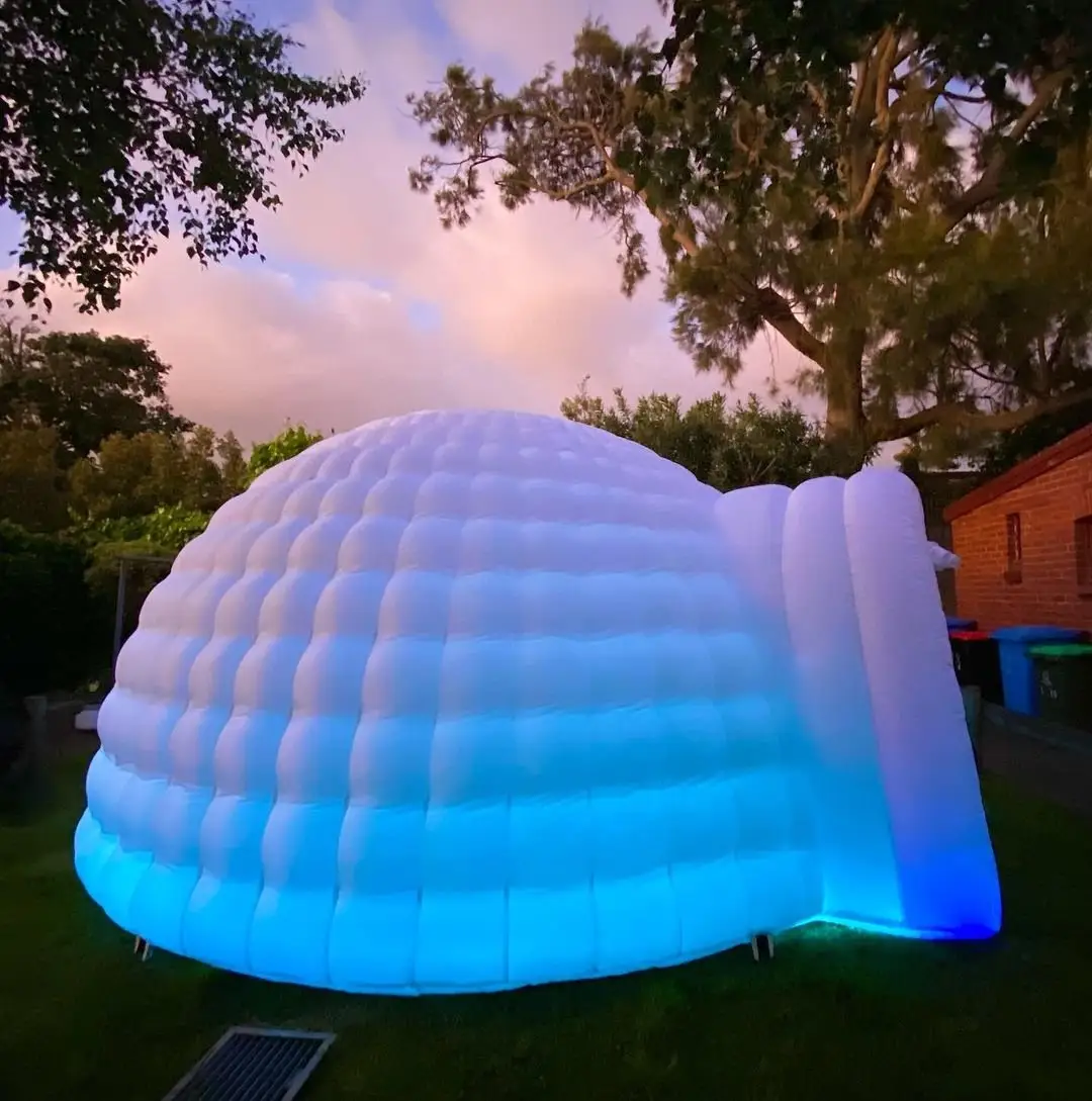 Çin tedarikçisi led ışık beyaz kar disko igloo düğün parti olay havaya uçurmak ev şişme igloo dev şişme kubbeli çadır