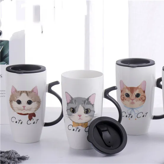 Tazas de cerámica de gran capacidad con estampado Animal de gato, taza de café, venta al por mayor