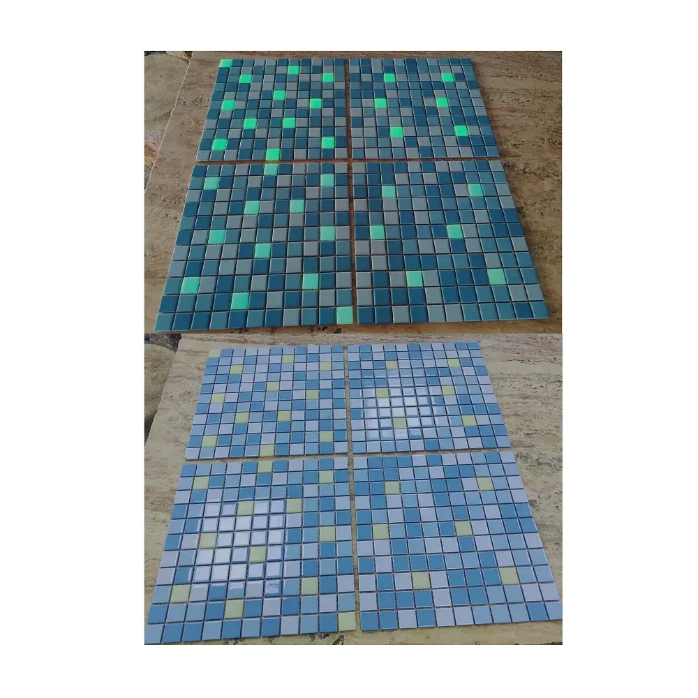 Custom Project Blue Glass Ceramic Mosaic Glow In The Dark Swimming Pool Luminous Mosaic Glass Tiles For Pool