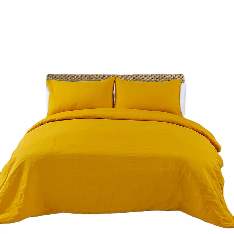 Parure de lit en coton délavé, couleur unie, style français, tailles et couleurs personnalisées