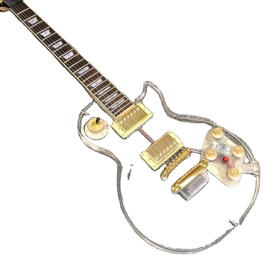 Luz LED de neón acrílica transparente, Gel de cristal de alta calidad, guitarras musicales, guitarra eléctrica personalizada para mano izquierda