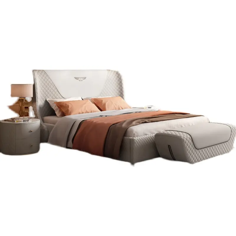 Foshan-muebles de dormitorio de lujo, cama de almacenamiento tapizada de cuero italiano moderno, cabecero grande de cuero blanco