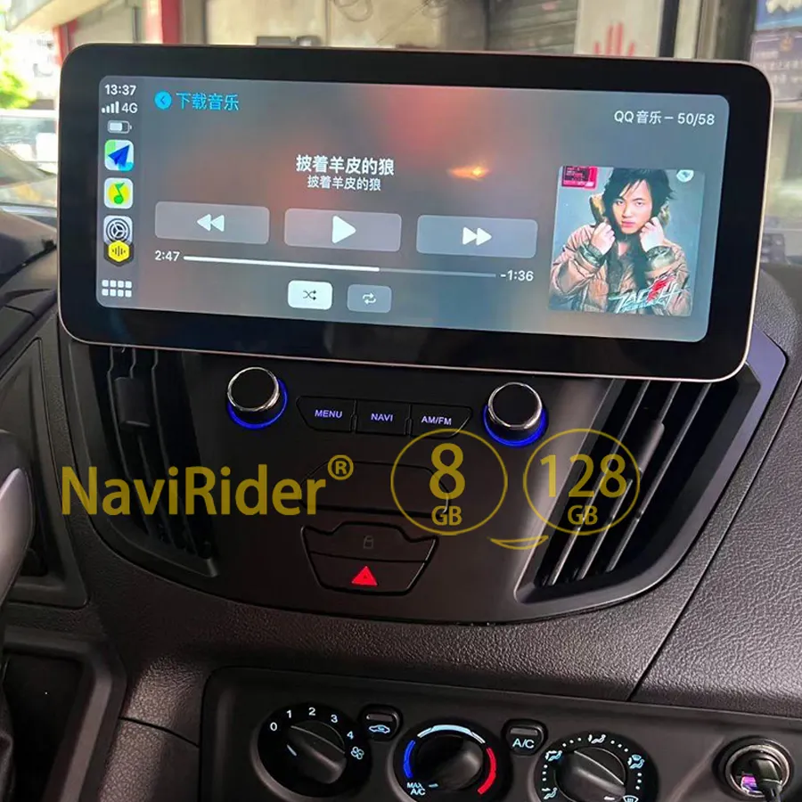 Tablet Mobil, layar HD 12.3 "IPS di dasbor, Video musik, Stereo, PC, unit kepala Tablet untuk Ford Tourneo Transit, kustom, 2013 + Android 13 CarPlay