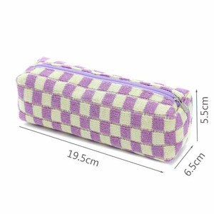 韩国棋盘格针织化妆包高外观水平初中学生铅笔盒拉链封口 - Product Image 5