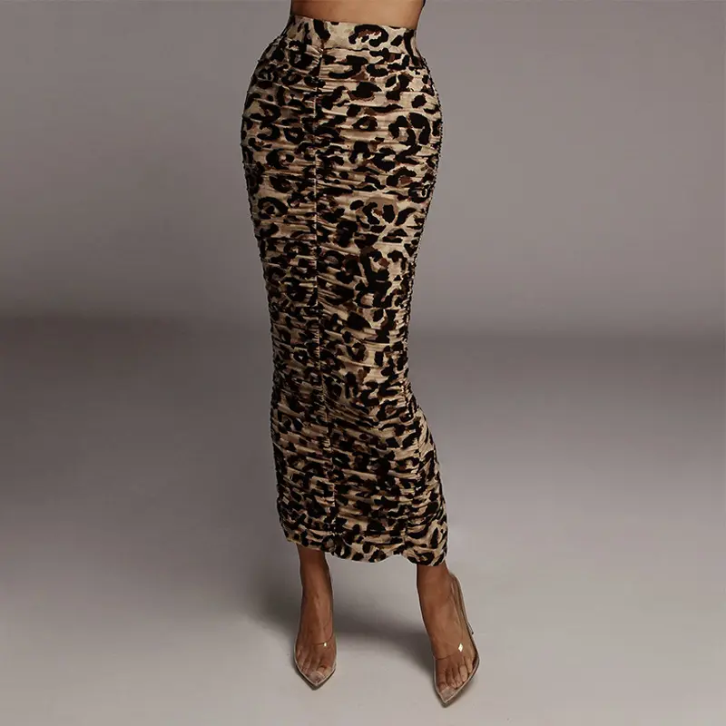 Faldas plisadas con estampado de leopardo para mujer, faldas sexys de cintura alta de piel de serpiente