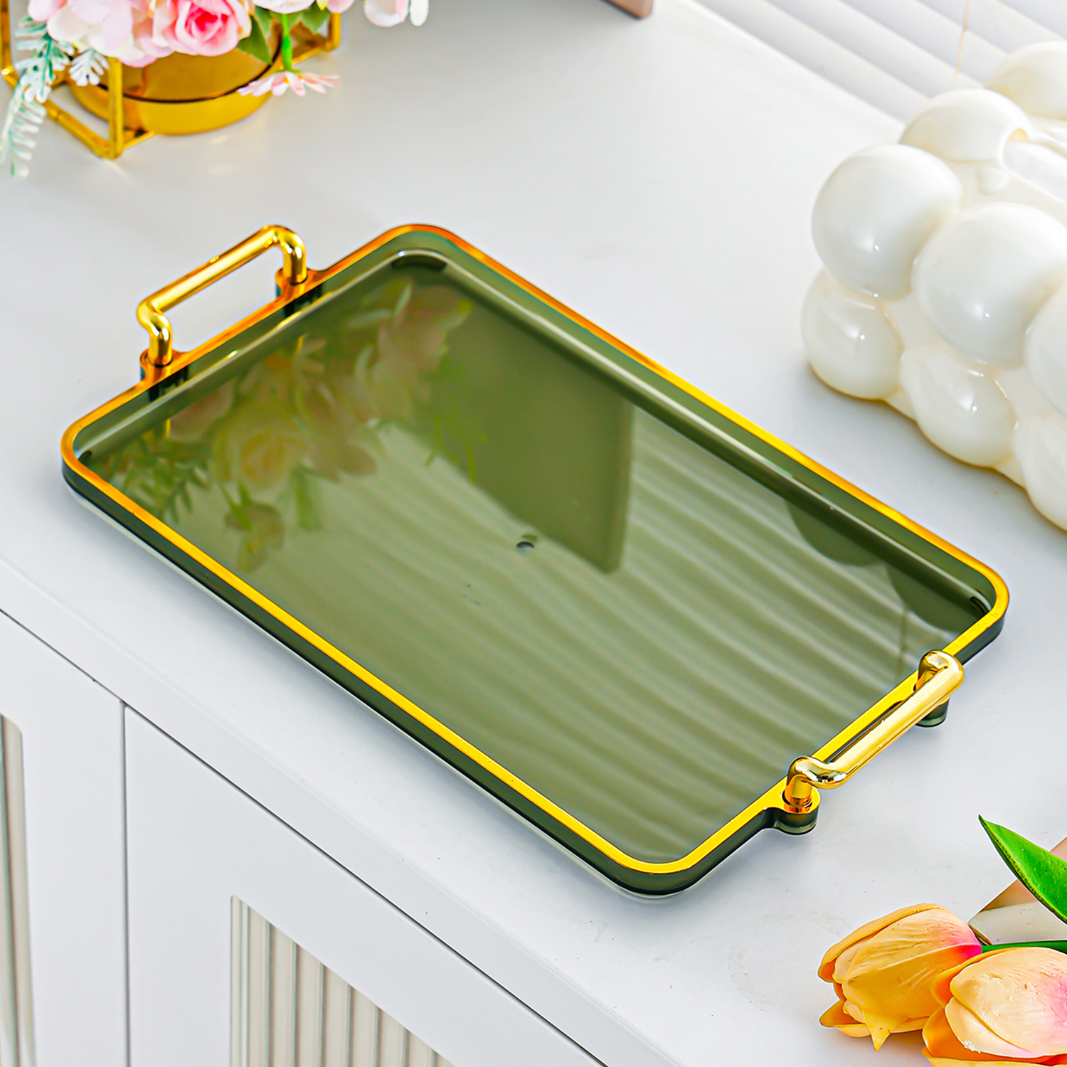 Fruit Green Gold Long Tray - 6 Compartments