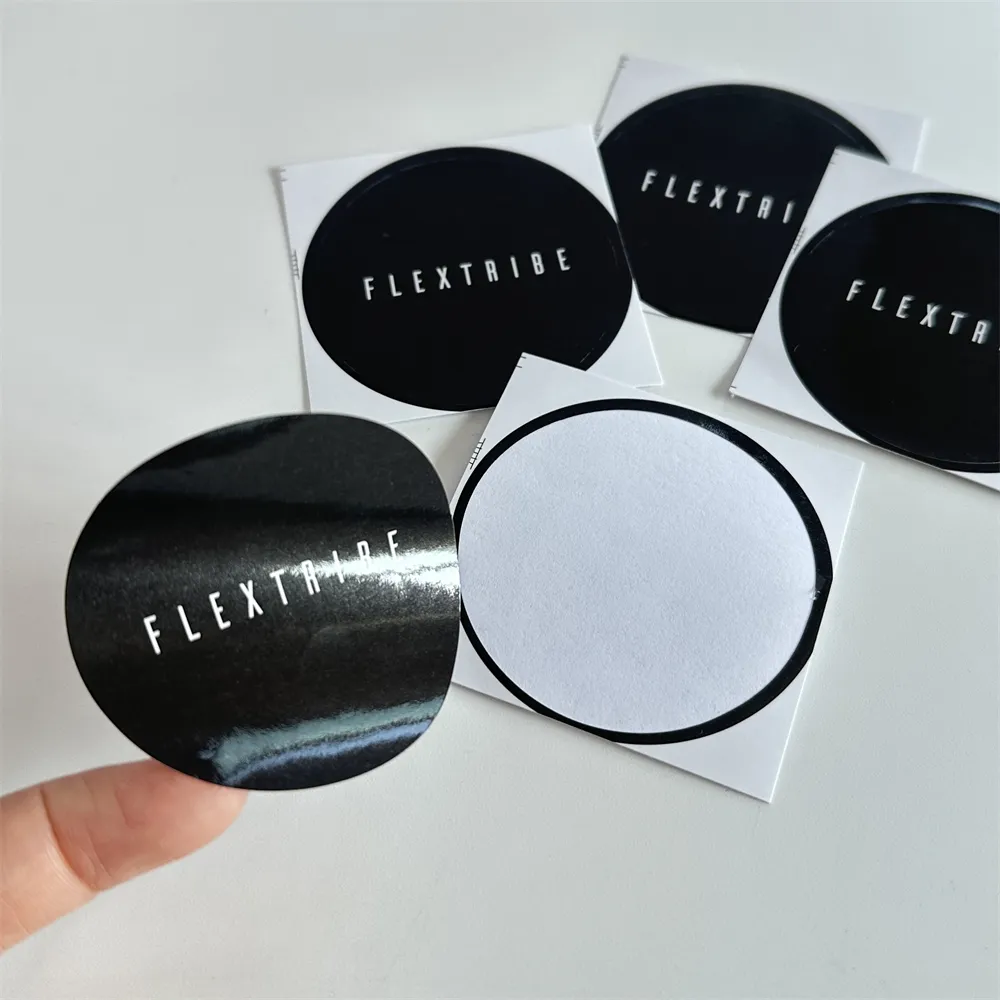 Logo personalizzato carta adesiva impermeabile foglio nero lucido fustut adesivi per etichette grazie