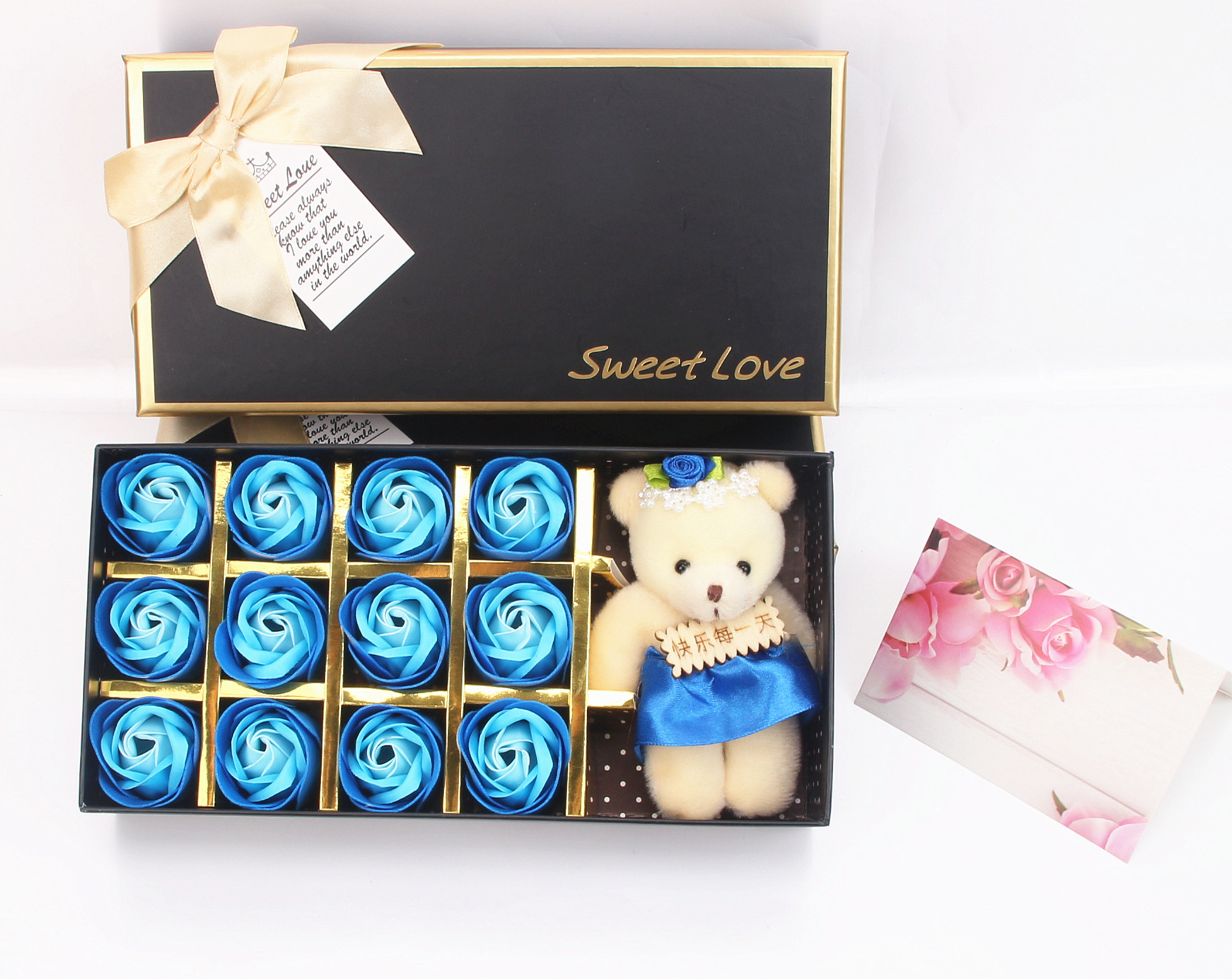 12 flowers plus bear blue set
