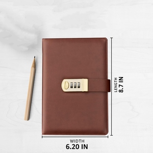 Colores lisos logotipo personalizado de un solo color sello diario marrón con candado A5 diario con candado de código cuaderno de cuero vegano con bolígrafo - Product Image 1