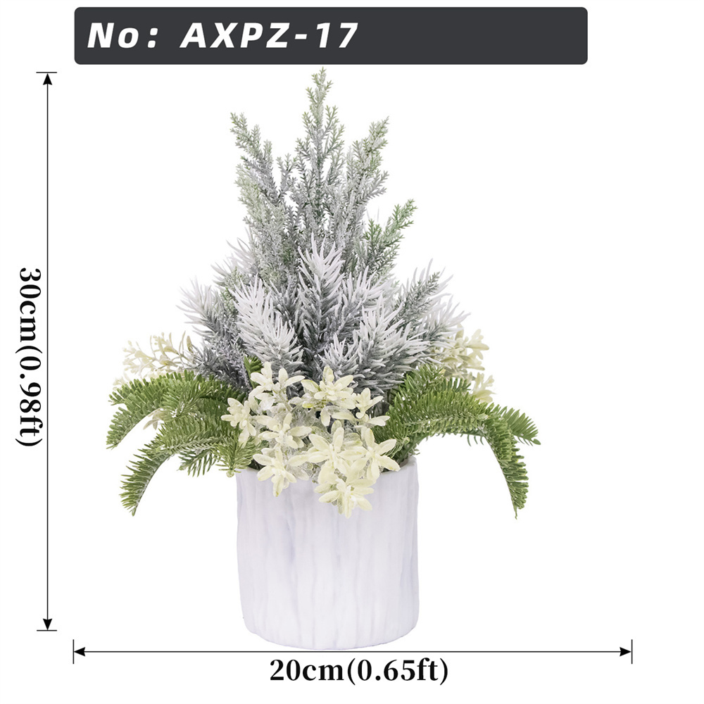 White Pot Frost Pine White Flower Christmas Mini Potted Plant