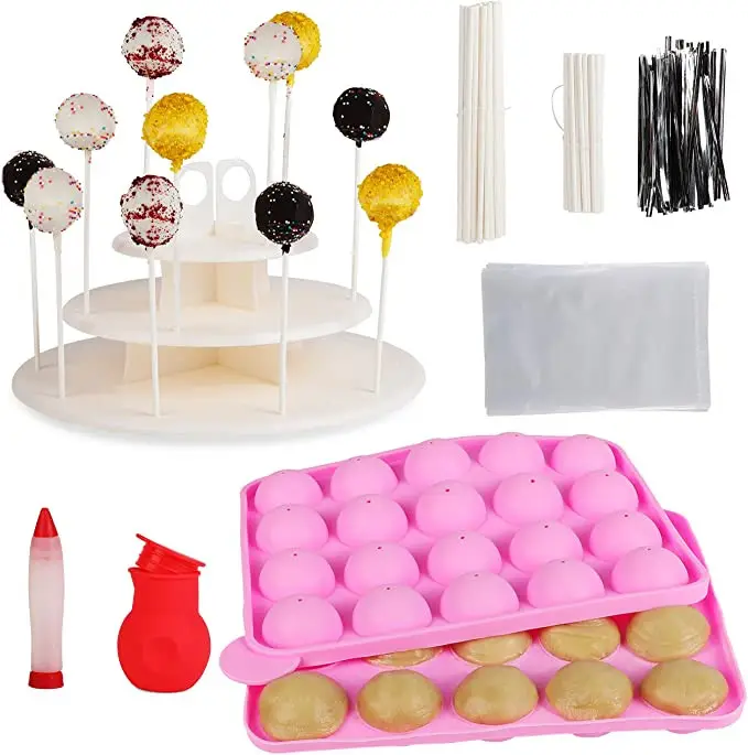 404 pezzi FAI DA TE Lollipop attrezzi della torta pop set Sfera di silicone Stampo A Forma di Bianco Lollipop Del Basamento con la Torta Pop Maker Kit