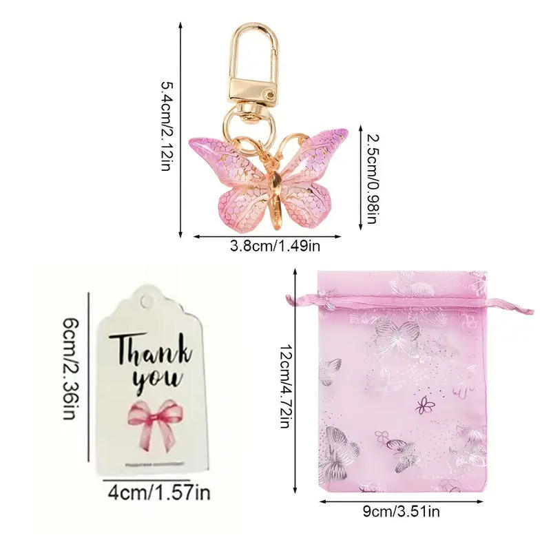 Papillon rose Keychain + carte + sac d'estampage à chaud