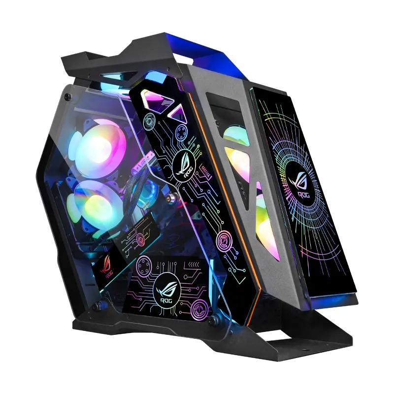 Mid Tower M-ATX Gaming Case Unregelmäßiges ARGB RGB-LED-Computer-PC-Desktop-Gehäuse mit USB-Anschlüssen aus gehärtetem Glas