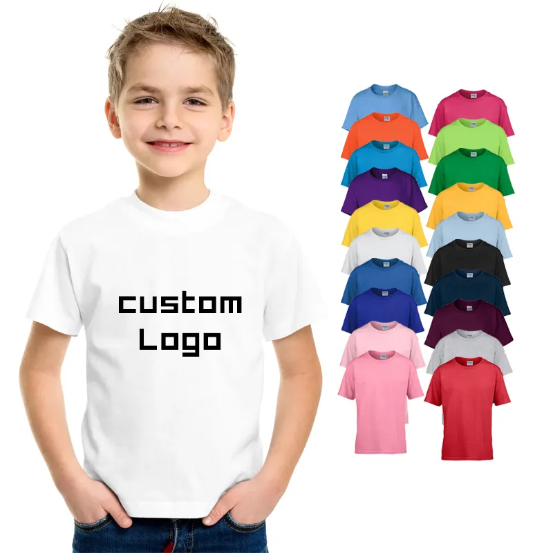 Yüksek kaliteli % 100% pamuk Chliden boş özel baskı Logo tasarım çocuklar Unisex T shirt erkek ve kız için