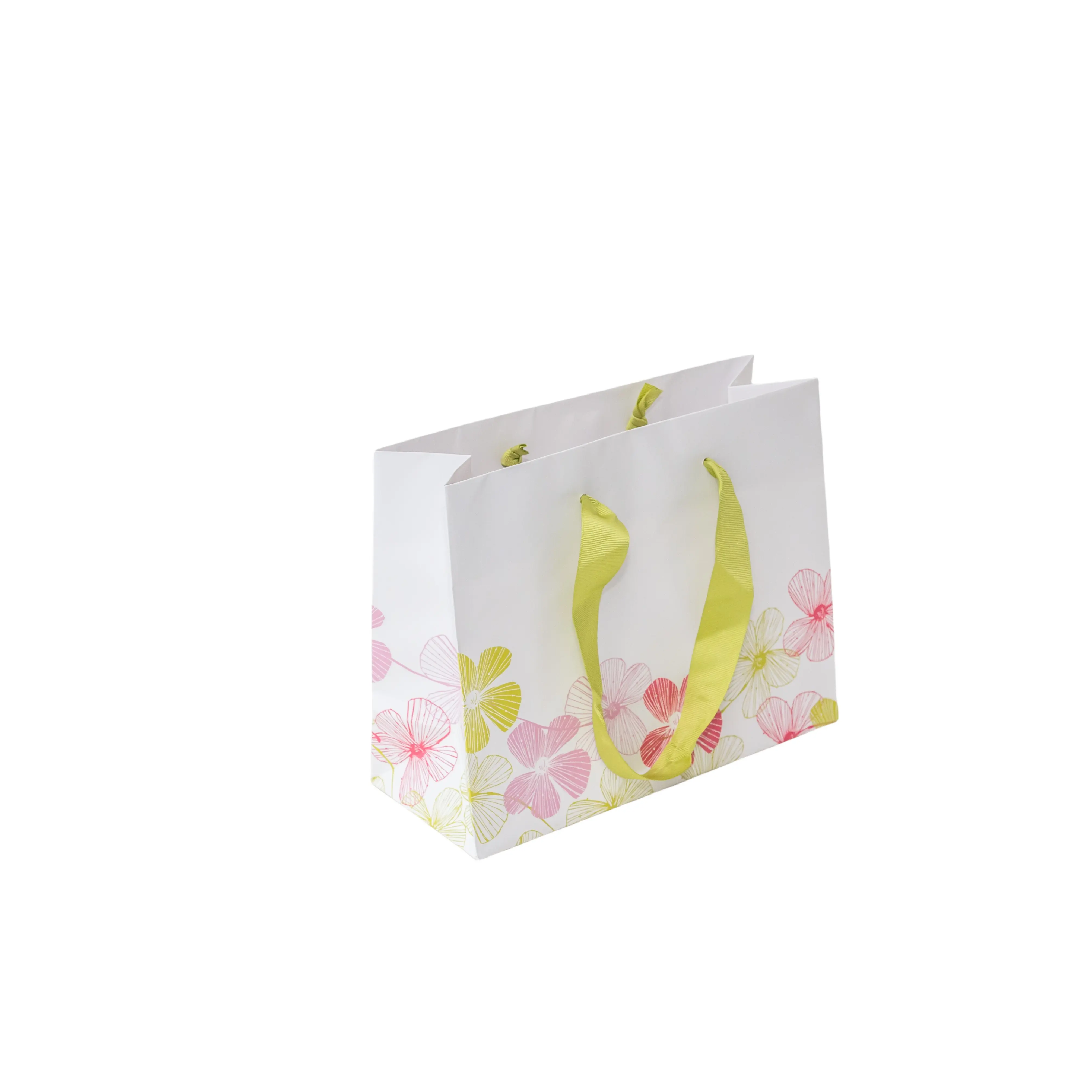 Saco de papel kraft branco com alça para compras, saco de papel kraft feito à mão com logotipo personalizado impresso