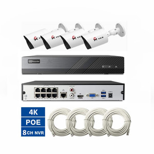 H.265 + 8MP POE אבטחת מצלמה מערכת 8 ערוץ 4K POE NVR + 4pcs חיצוני עמיד למים IP Bullet מצלמה P2P ענן אדם זיהוי