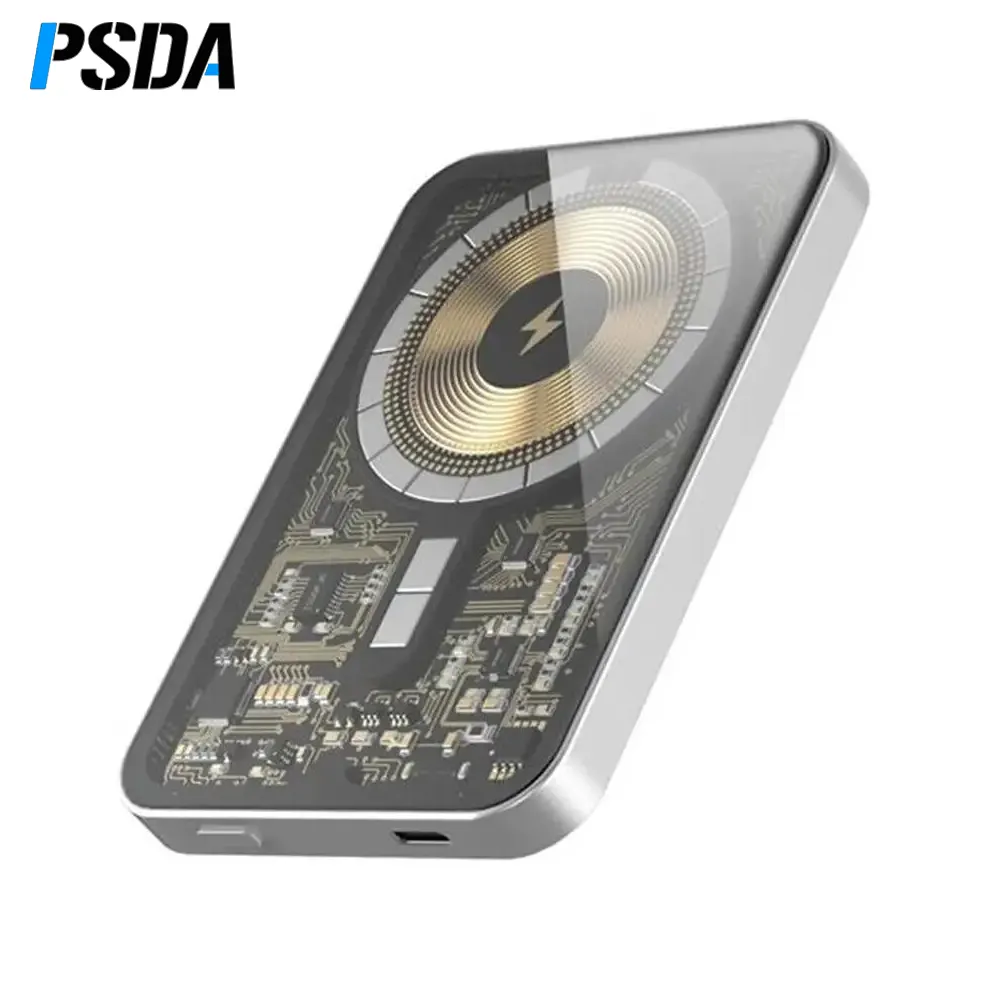 Banco de potência transparente 3D PSDA carregador magnético sem fio 15W para iPhone 12 13 14 Pro Banco de potência auxiliar externo