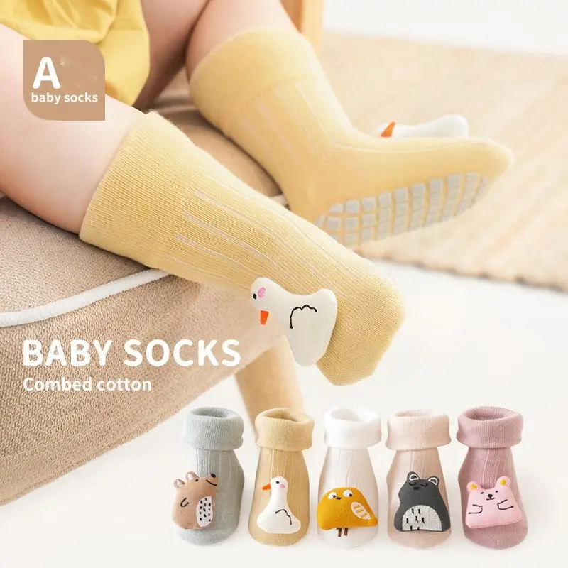 Хлопковые носки для новорожденных весенне-осенние От 0 до 3 лет нескользящие носки для пола трикотажные детские 3D носки с забавными животными
