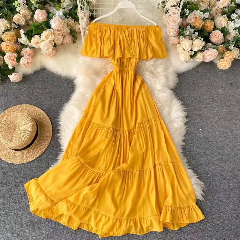 Maxi vestido longo boho com ombro fora, festa na praia, vestido casual elegante, curto, 2022