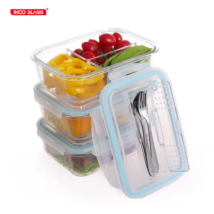 De vidrio borosilicato de alta eco amigable caja de bento/vidrio/almuerzo bolsa el almuerzo cuchara y tenedor